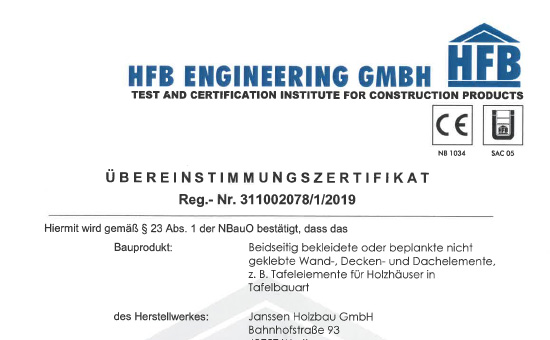 Übereinstimmungszertifikat Holzrahmenwände